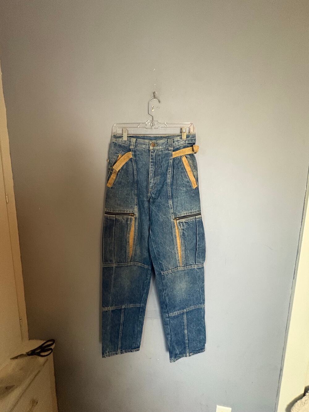 Vintage 90s Guess by Georges Marciano Men’s Blue Zipper Knee Buckle Jeans Sz 28